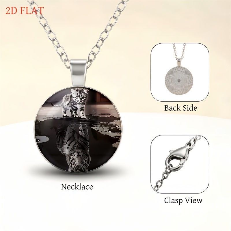 5pc Kitten & Tiger Reflection Pattern Women's Necklace, Earrings, Brooch, Bracelet Set